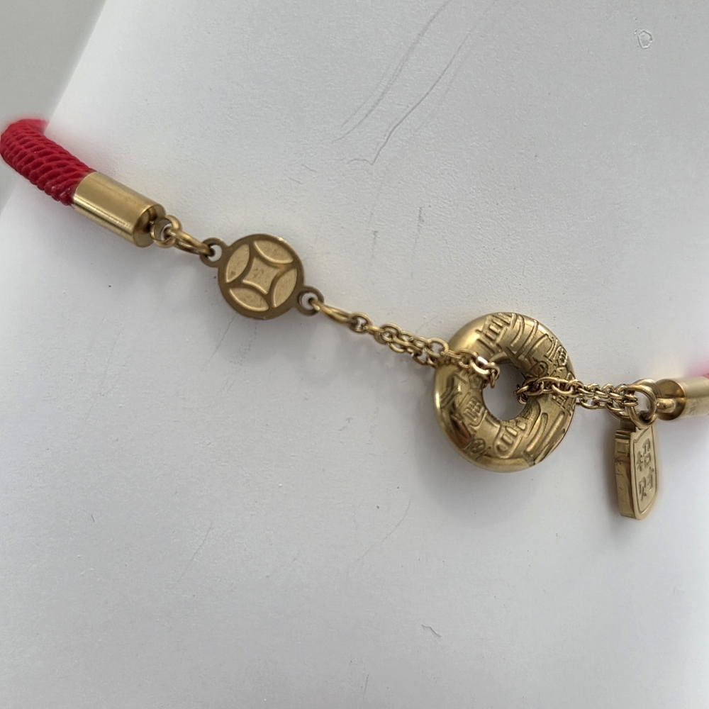 Adjustable Lucky Red Cord & Gold Charm Anklet - Picture 6 of 12